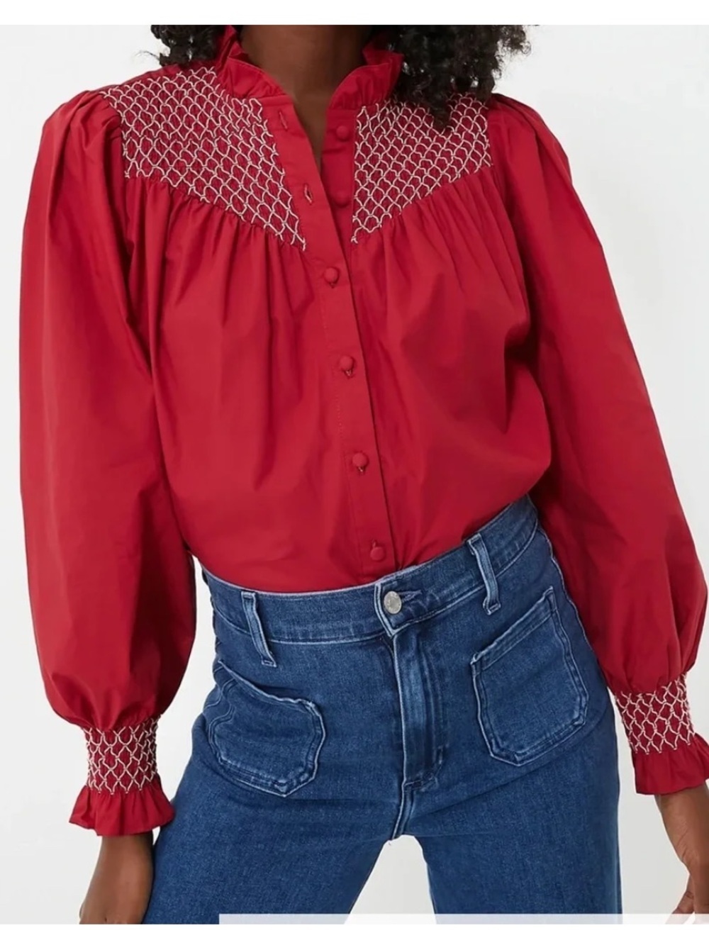 THE SHIRT ROCHELLE BEHRENS | Wine Nicole Shirt Long Sleeve Smocked Size Small